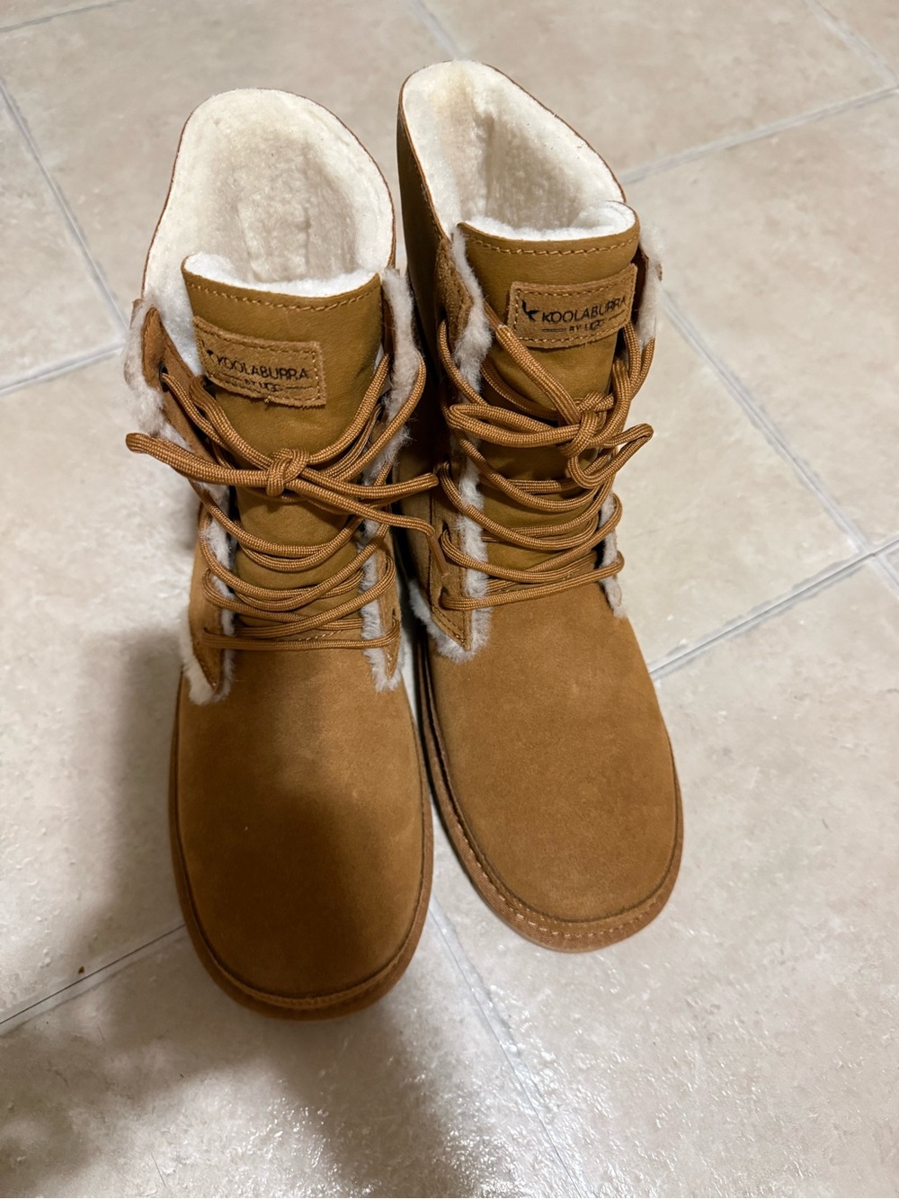 Koolaburra Chestnut Suede Lace-Up Shearling Boots
